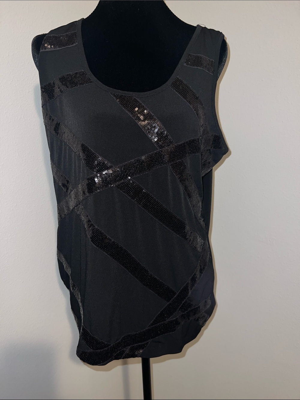 Calvin Klein Black Sequin-Trim Sleeveless Tank
